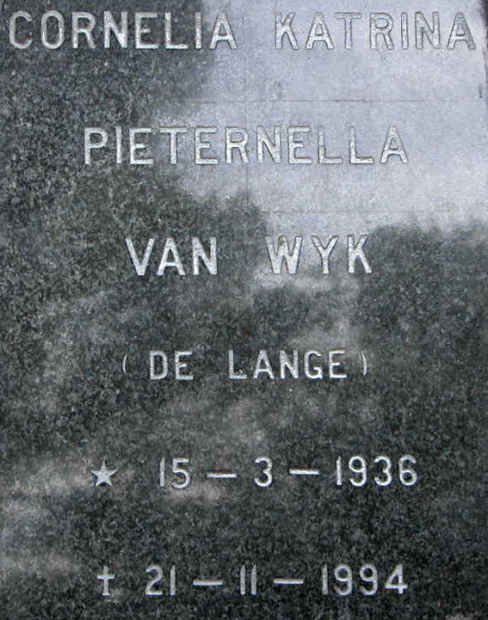 WYK Cornelia Katrina Pieternella, van nee DE LANGE 1936-1994