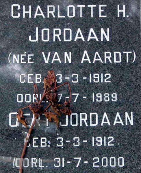 JORDAAN Gert 1912-2000 &amp; Charlotte H. VAN AARDT 1912-1989