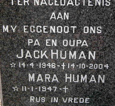 HUMAN Jack 1946-2004 &amp; Mara 1947-