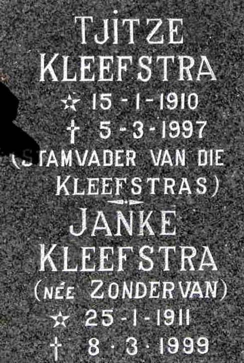 KLEEFSTRA Tjitze 1910-1997 &amp; Janke ZONDERVAN 1911-1999