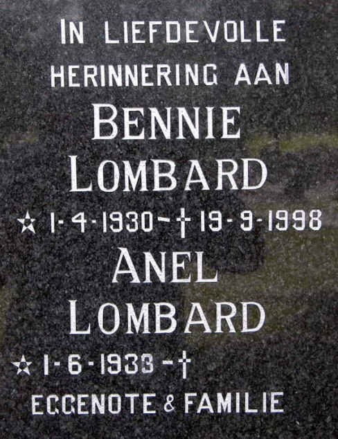 LOMBARD Bennie 1930-1998 &amp; Anel 1933-