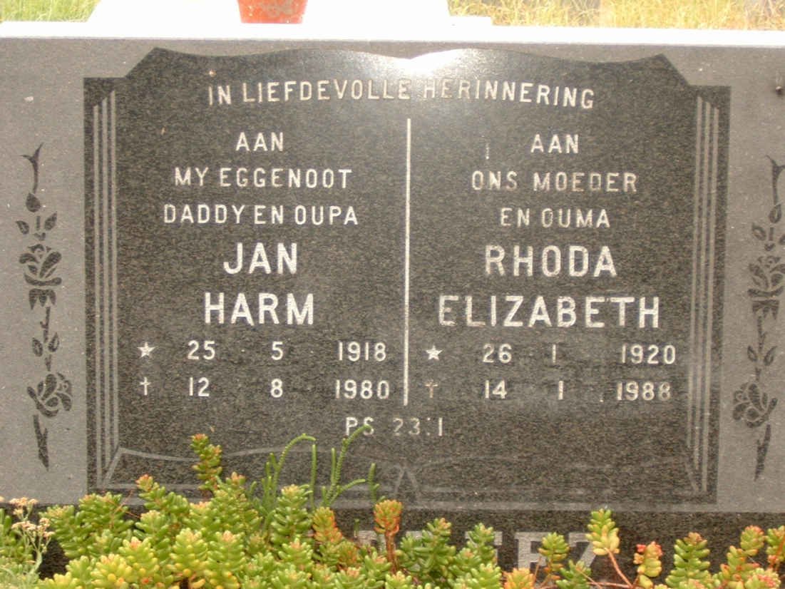 PREEZ Jan Harm 1918-1980, du  &amp; Rhoda Elizabeth 1920-1988