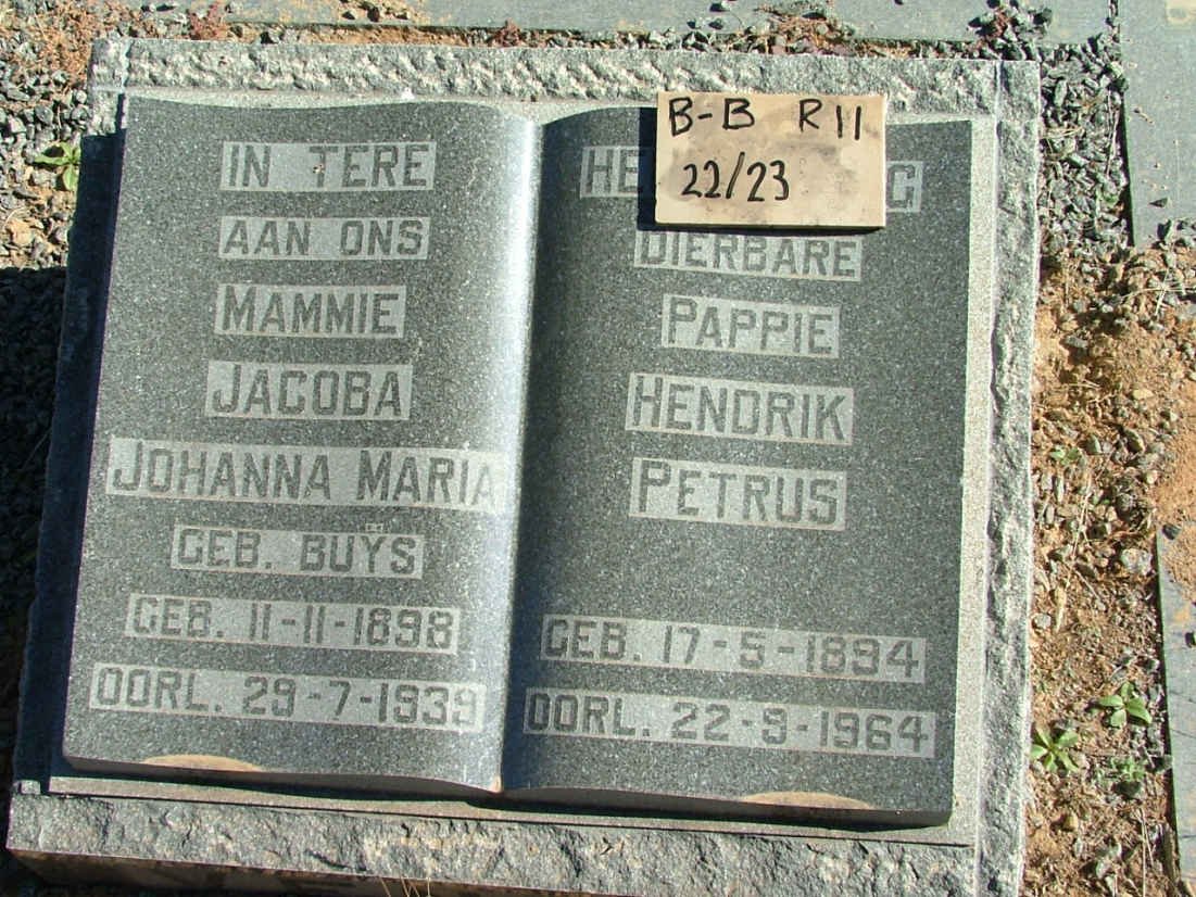 VENTER Hendrik Petrus 1894-1964 &amp; Jacoba Johanna Maria BUYS 1898-1939