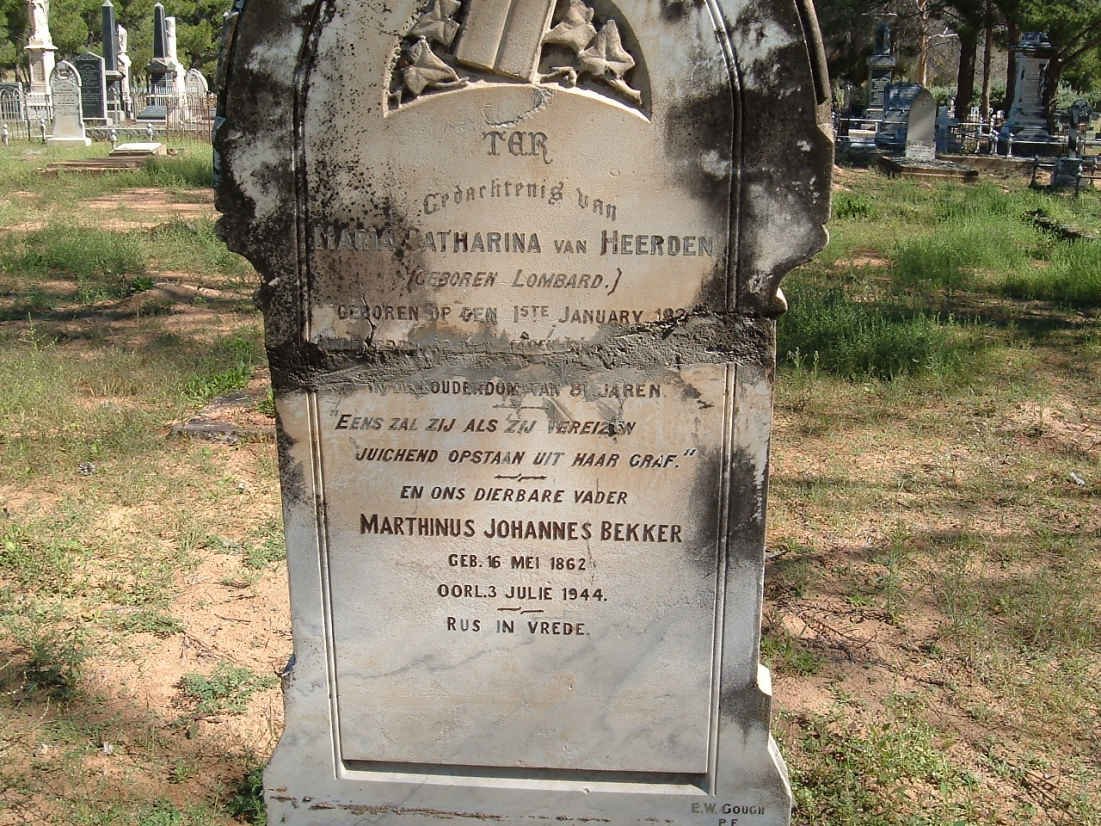 BEKKER Marthinus Johannes 1862-1944 :: VAN HEERDEN Maria Catharina nee LOMBARD 182?-????