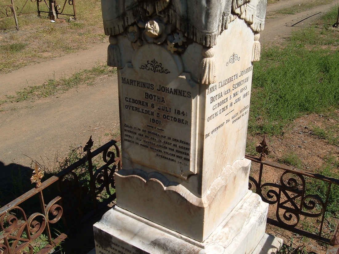 BOTHA Marthinus Johannes 1841-1901 &amp; Anna Elizabeth Johanna SCHOEMAN 1843-1887