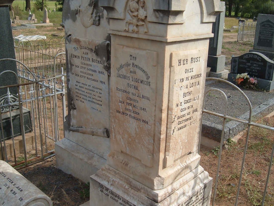 BOTHA Jacobus Lodewicus 1843-1909 &amp; Jacoba Louisa GOEDHALS 1848-1928