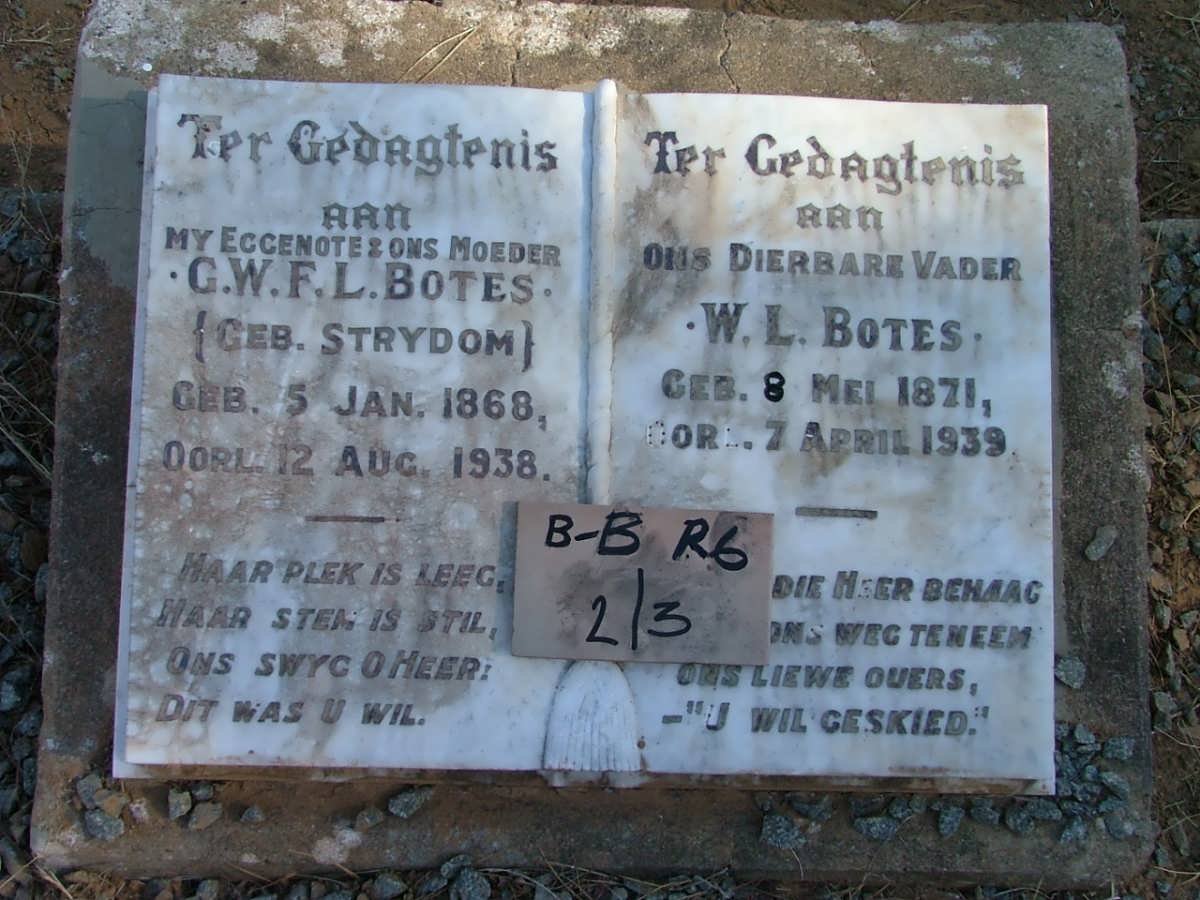 BOTES W.L. 1871-1939 &amp; G.W.F.L. STRYDOM 1868-1938