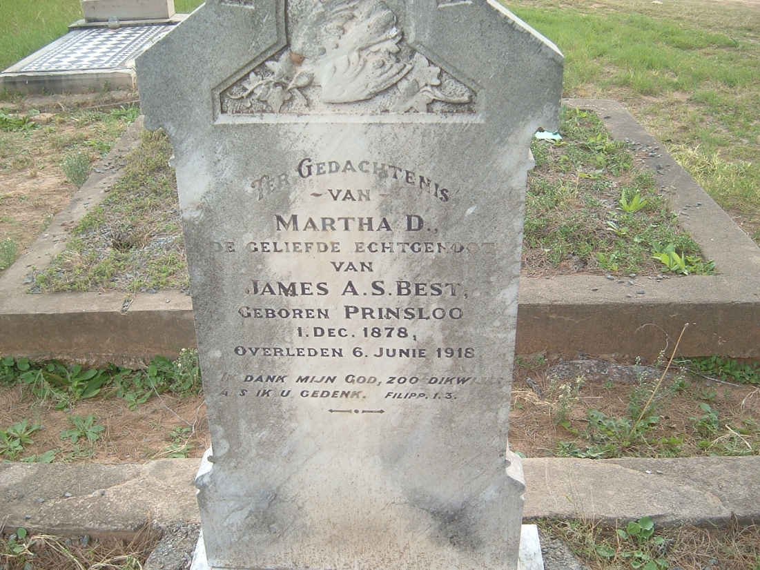BEST Martha D. nee PRINSLOO 1878-1918