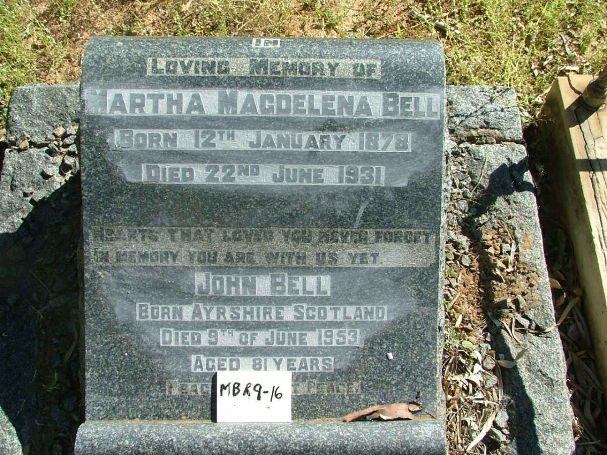 BELL John -1953 &amp; Martha Magdalena 1878-1931