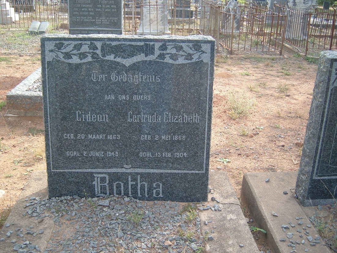 BOTHA Gideon 1863-1948 &amp; Gertruda Elizabeth 1868-1904