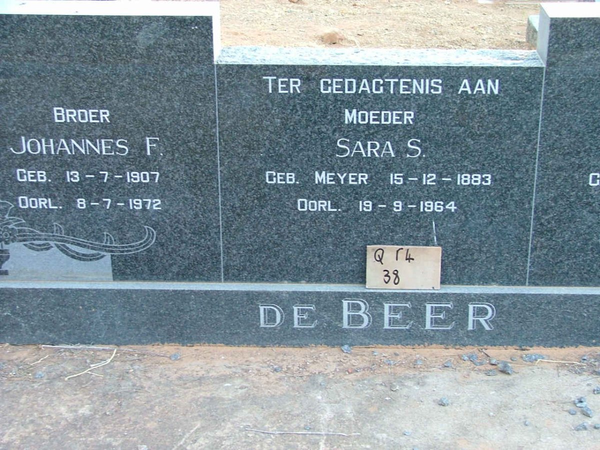 BEER Johannes F., de 1907-1972 :: DE BEER Sara S. nee MEYER 1883-1964