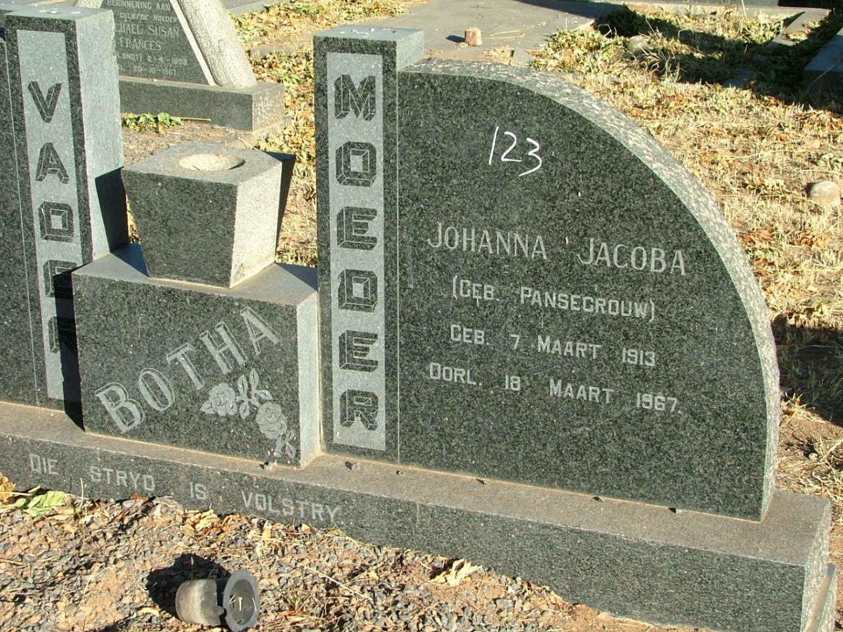 BOTHA Johanna Jacoba nee PANSEGROUW 1913-1967