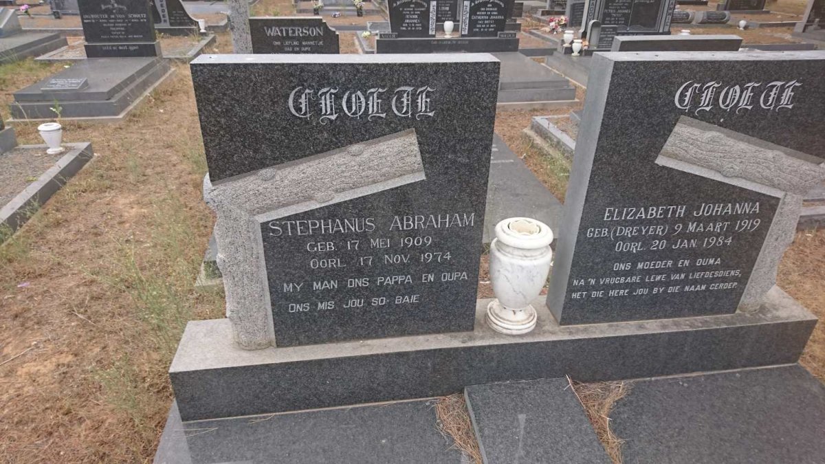 CLOETE Stephanus Abraham 1909-1974 &amp; Elizabeth Johanna DREYER 1919-1984