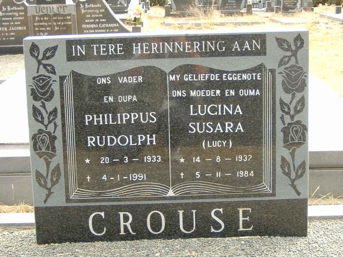 CROUSE Philippus Rudolph 1933-1991 &amp; Lucina Susara 1932-1984