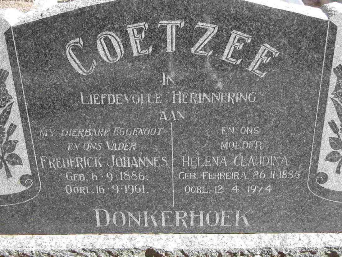 COETZEE Frederick Johannes 1886-1961 &amp; Helena Claudina FERREIRA 1885-1974