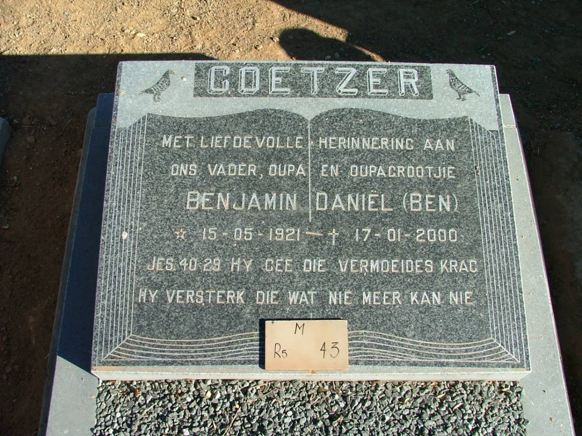 COETZER Benjamin Daniel 1921-2000