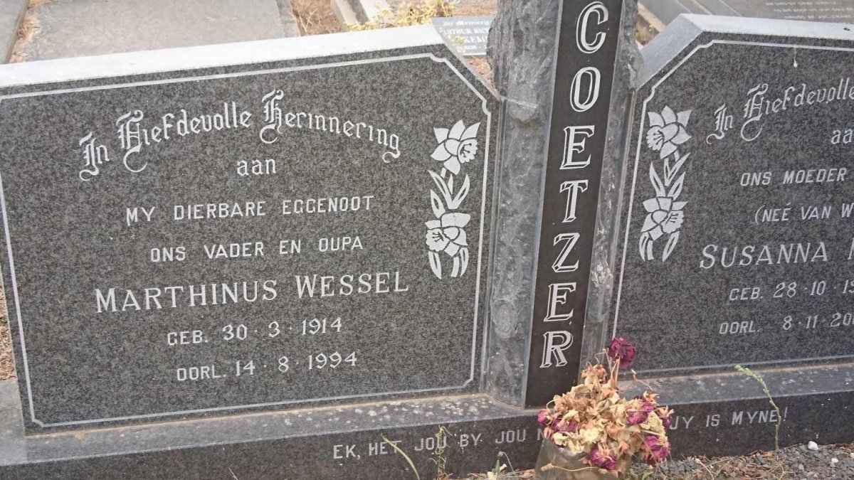 COETZER Marthinus Wessel 1914-1994 &amp; Susanna Maria VAN WYK 1919-2000