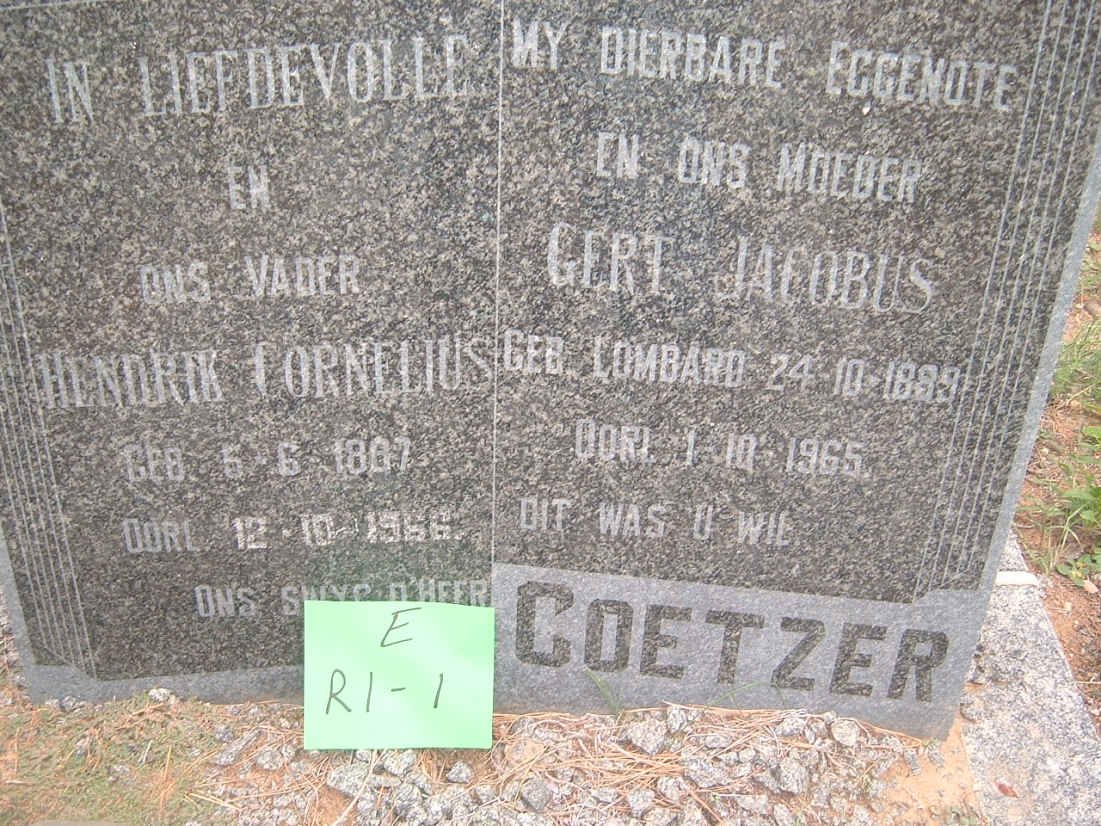 COETZER Hendrik Cornelius 1887-1966 &amp; Gert Jacobus LOMBARD 1889-1965
