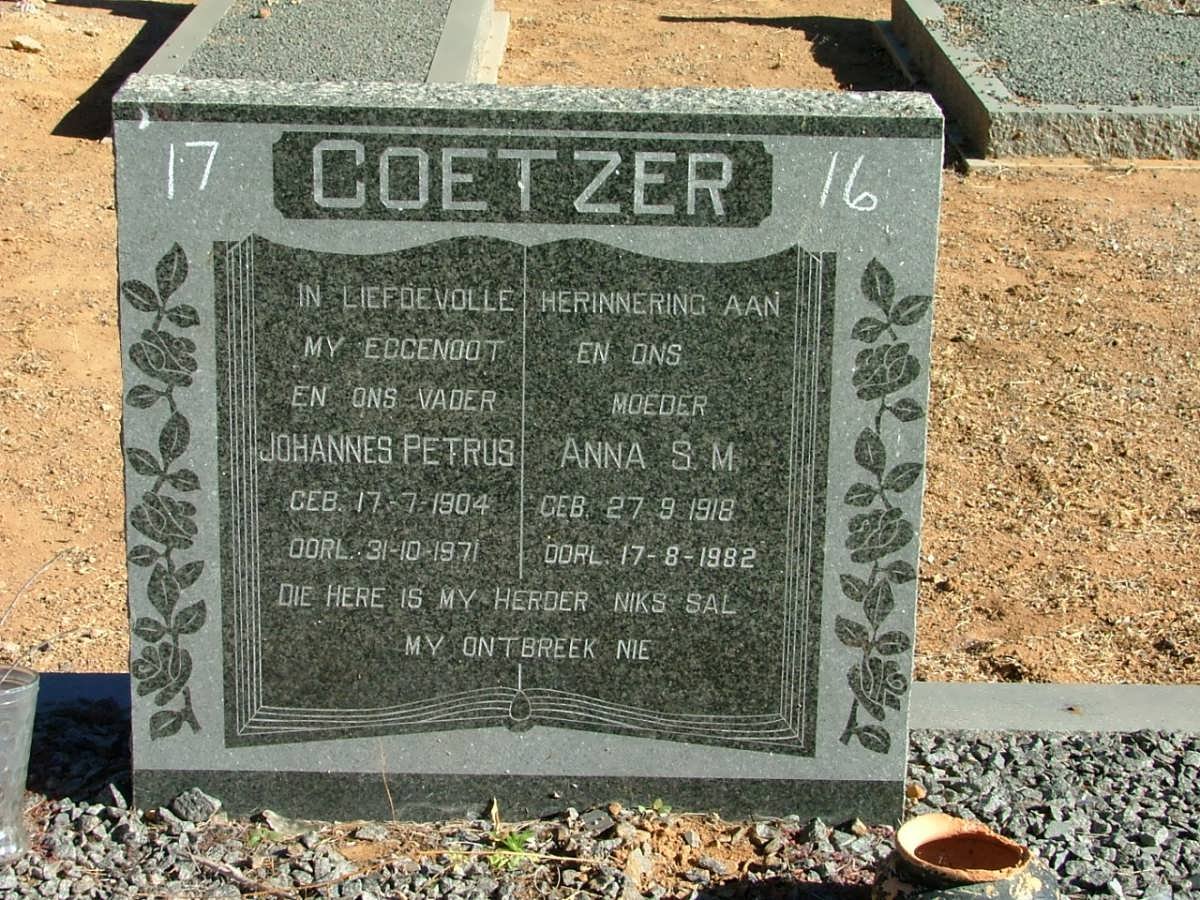 COETZER Johannes Petrus 1904-1971 &amp; Anna S.M. 1918-1982