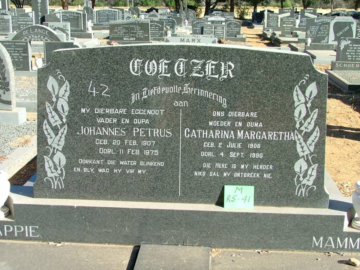 COETZER Johannes Petrus 1907-1975 &amp; Catharina Margaretha 1906-1990