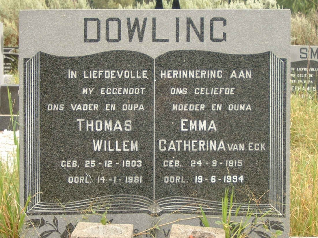 DOWLING Thomas Willem 1903-1981 &amp; Emma Catherina VAN ECK 1915-1994