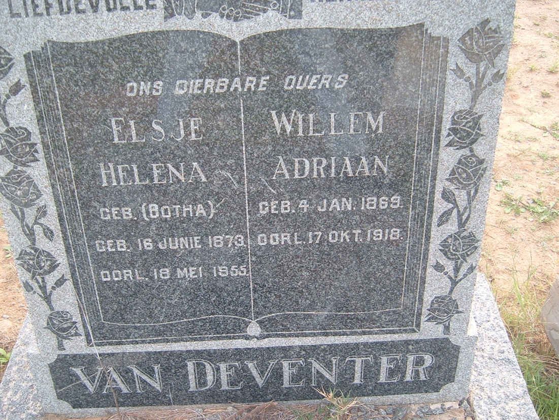 DEVENTER Willem Adriaan, van 1869-1918 &amp; Elsje Helena BOTHA 1873-1955