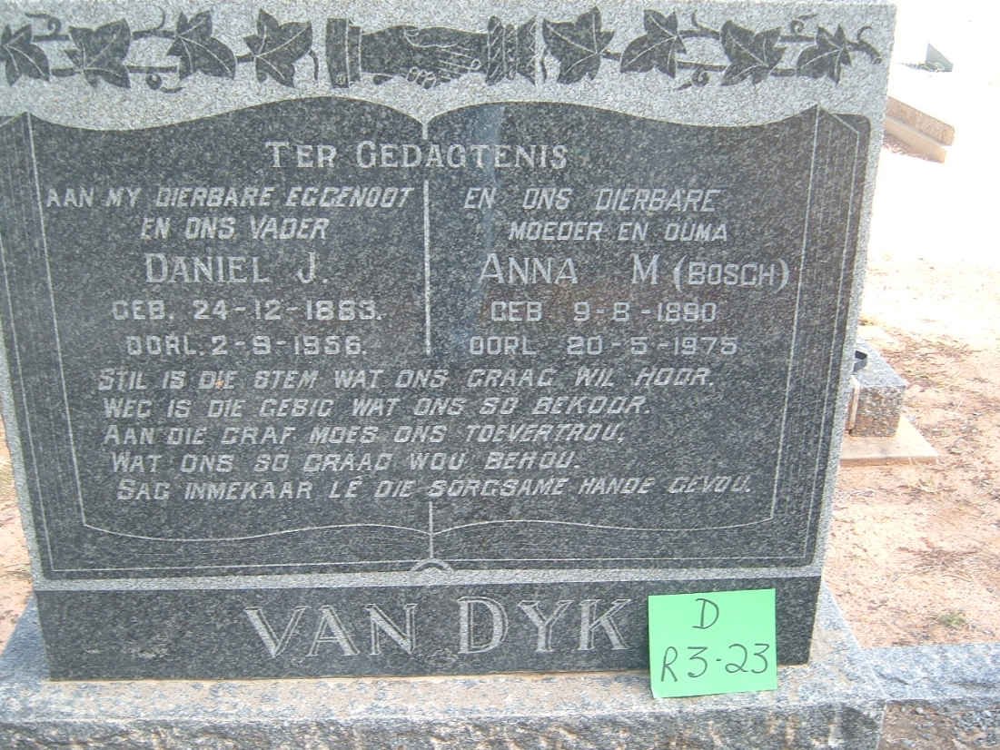 DYK Daniel J., van 1883-1956 &amp; Anna M. BOSCH 1890-1975