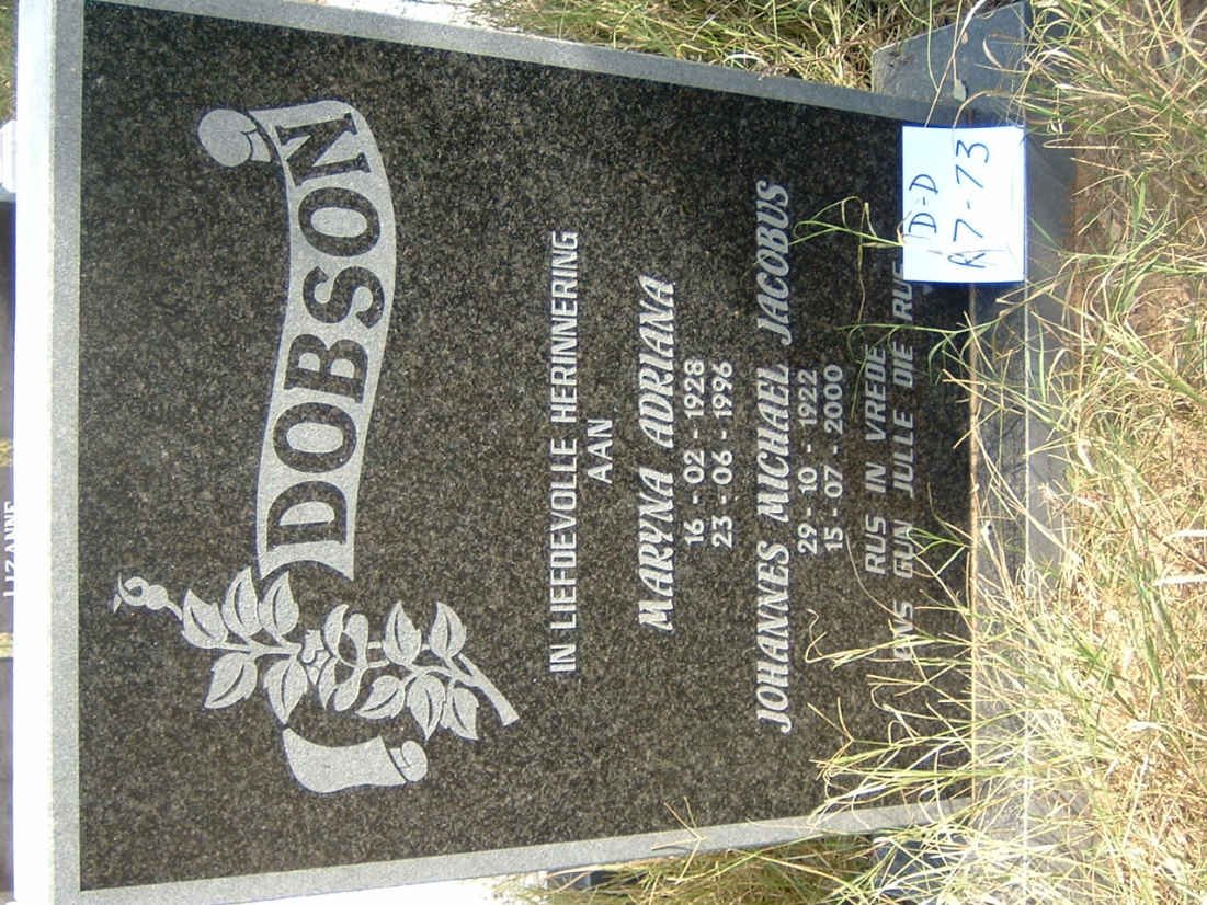 DOBSON Johannes Michael Jacobus 1922-2000 &amp; Maryna Adriana 1928-1996