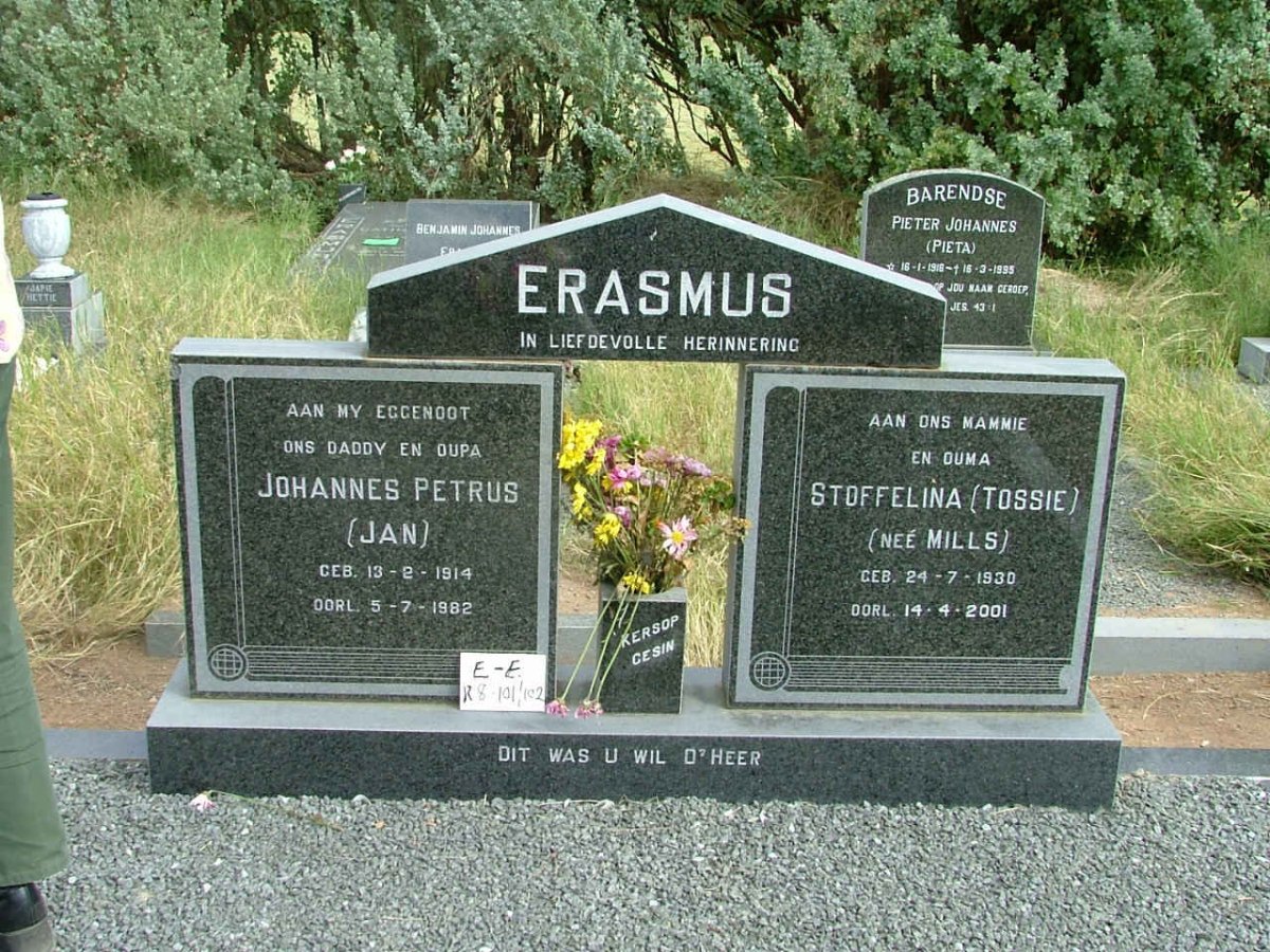 ERASMUS Johannes Petrus 1914-1982 &amp; Stoffelina  MILLS 1930-2001
