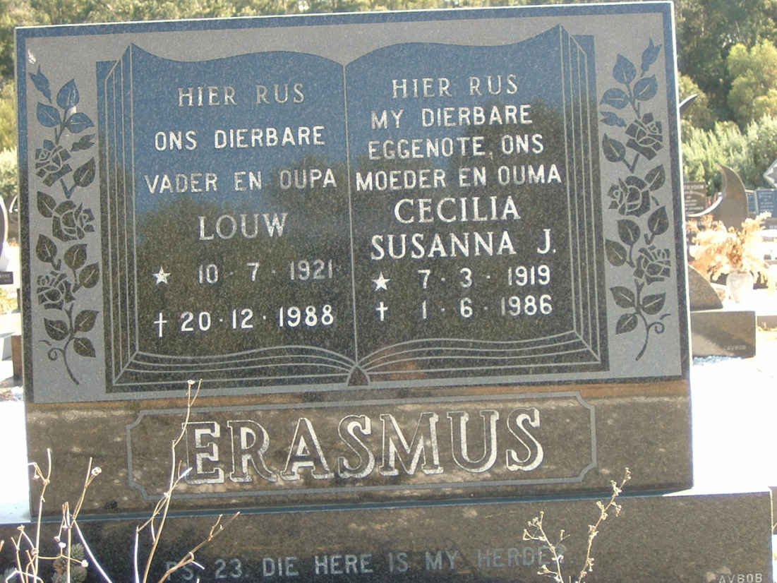 ERASMUS Louw 1921-1988 &amp; Cecilia Susanna J. 1919-1986