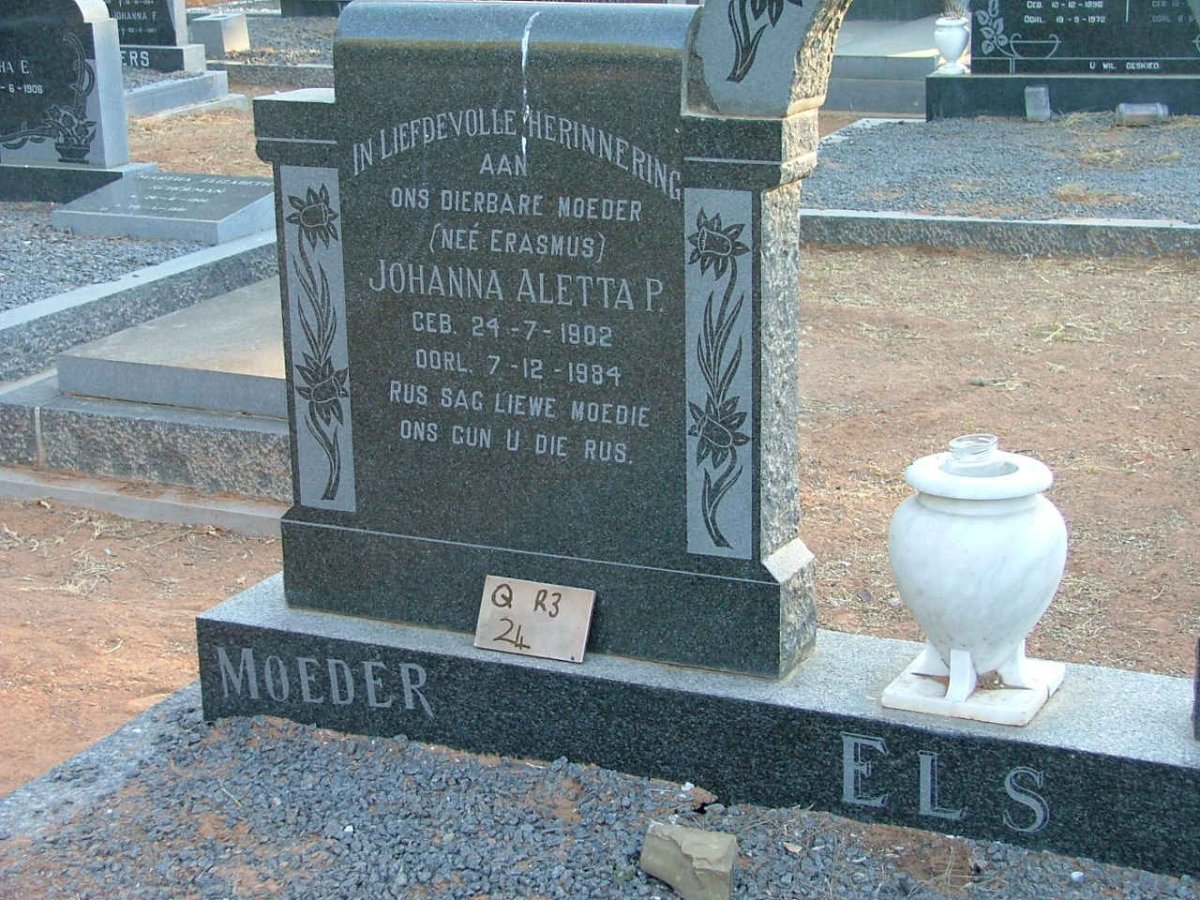 ELS Johanna Aletta P. nee ERASMUS 1902-1984