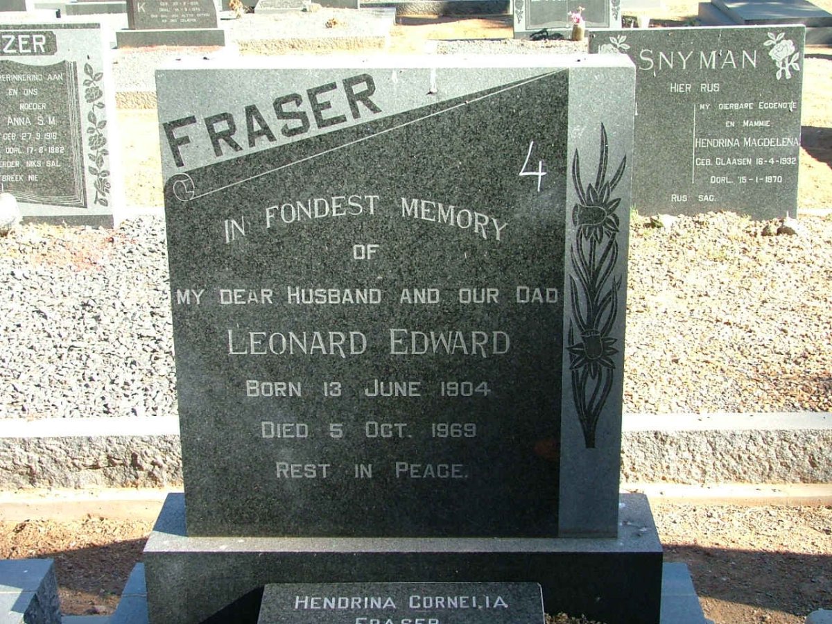 FRASER Leonard Edward 1904-1969 &amp; Hendrina Cornelia