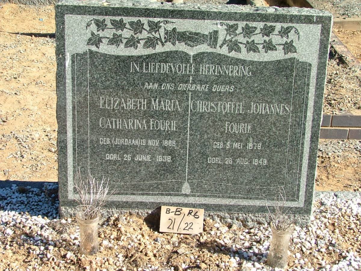 FOURIE Christoffel Johannes 1879-1949 &amp; Elizabeth Maria Catharina JORDAAN 1866-1938