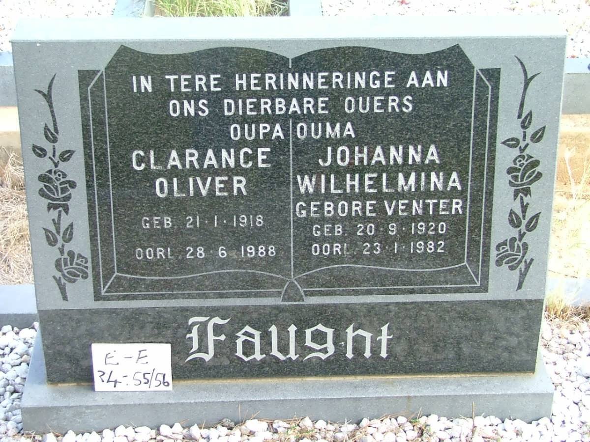 FAUGHT Clarence Oliver 1918-1988 &amp; Johanna Wilhemina VENTER 1920-1982