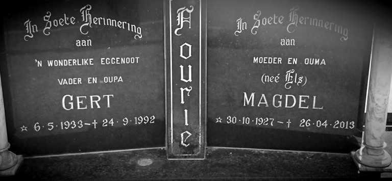 FOURIE Gert 1933-1992 &amp; Magdel ELS 1927-2013