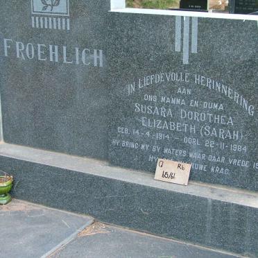 FROEHLICH Susara Dorothea Elizabeth 1914-1984