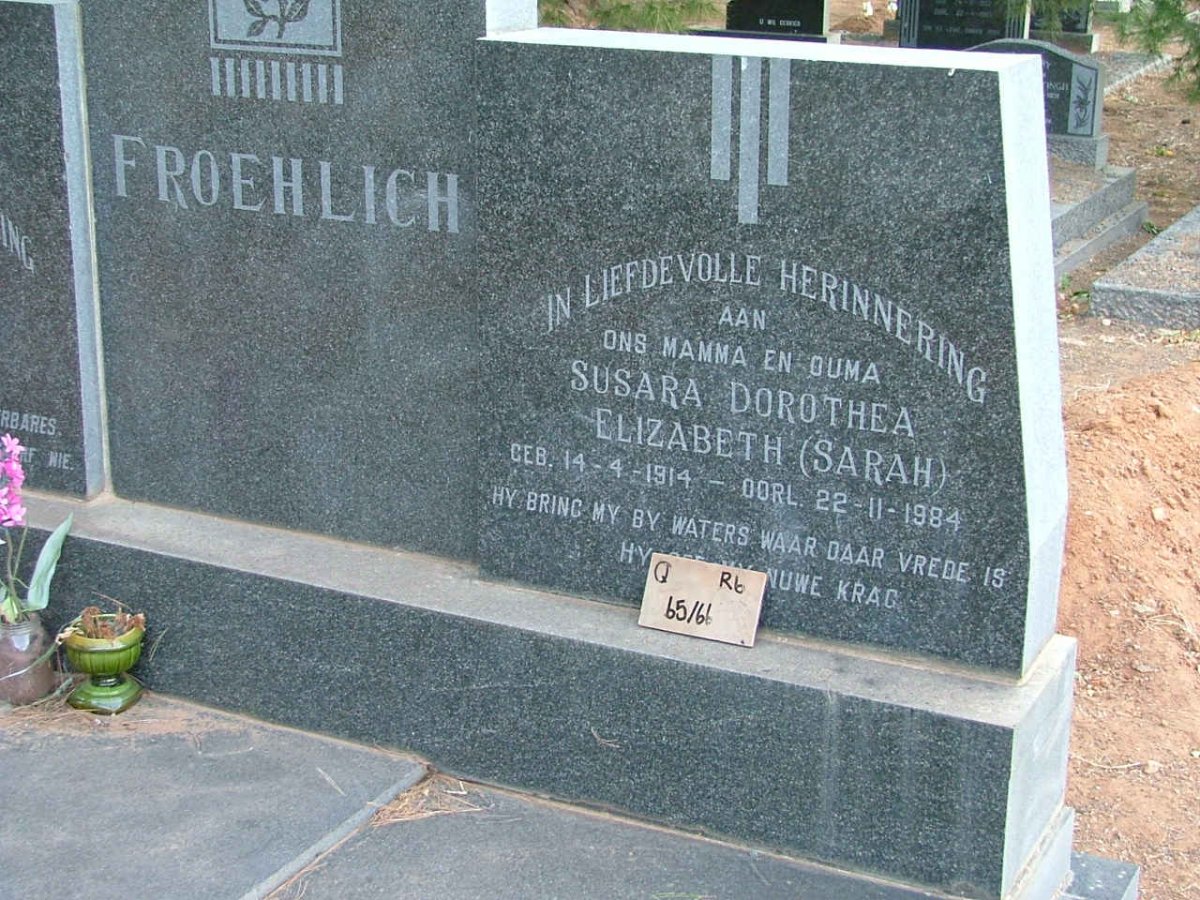 FROEHLICH Susara Dorothea Elizabeth 1914-1984