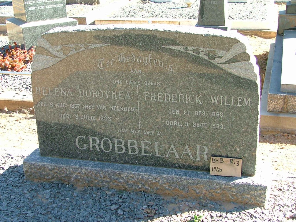 GROBBELAAR Frederick Willem 1863-1939 &amp; Helena Dorothea VAN HEERDEN 1867-1933