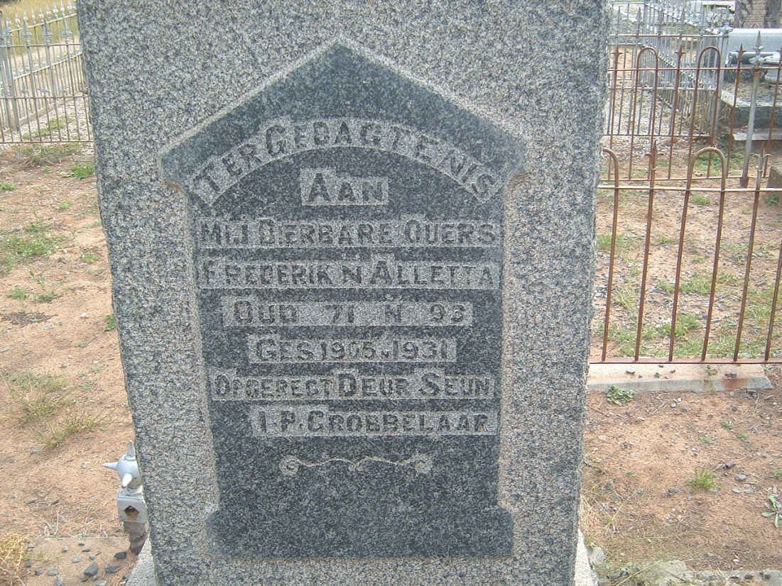 GROBBELAAR Frederik -1905 &amp; Alletta -1931