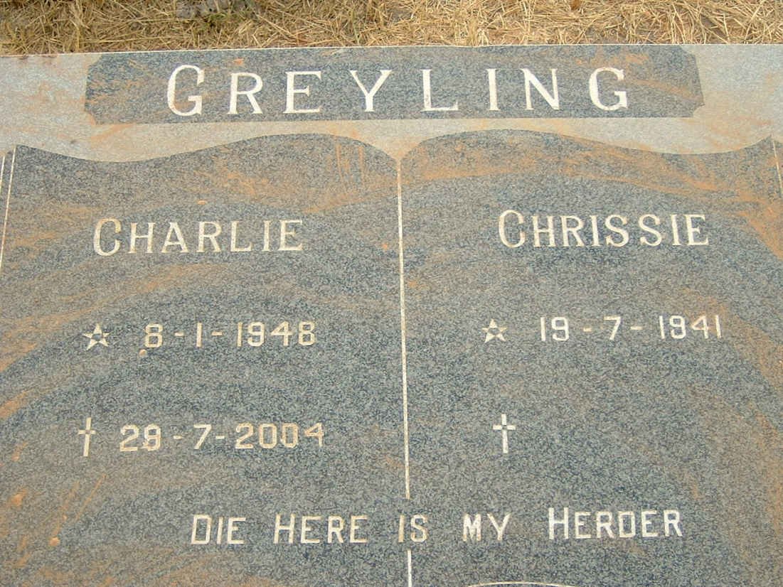 GREYLING Charlie 1948-2004 &amp; Chrissie 1941-