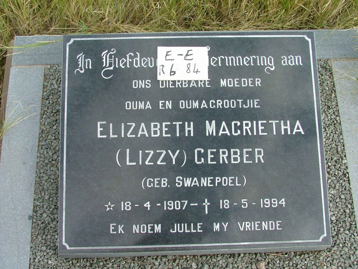 GERBER Elizabeth Magrietha nee SWANEPOEL 1907-1994