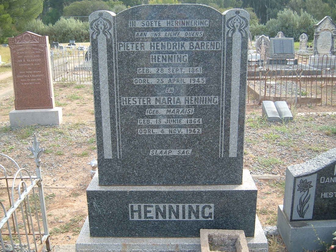 HENNING Pieter Hendrik Barend 1861-1945 &amp; Hester Maria MARAIS 1864-1942