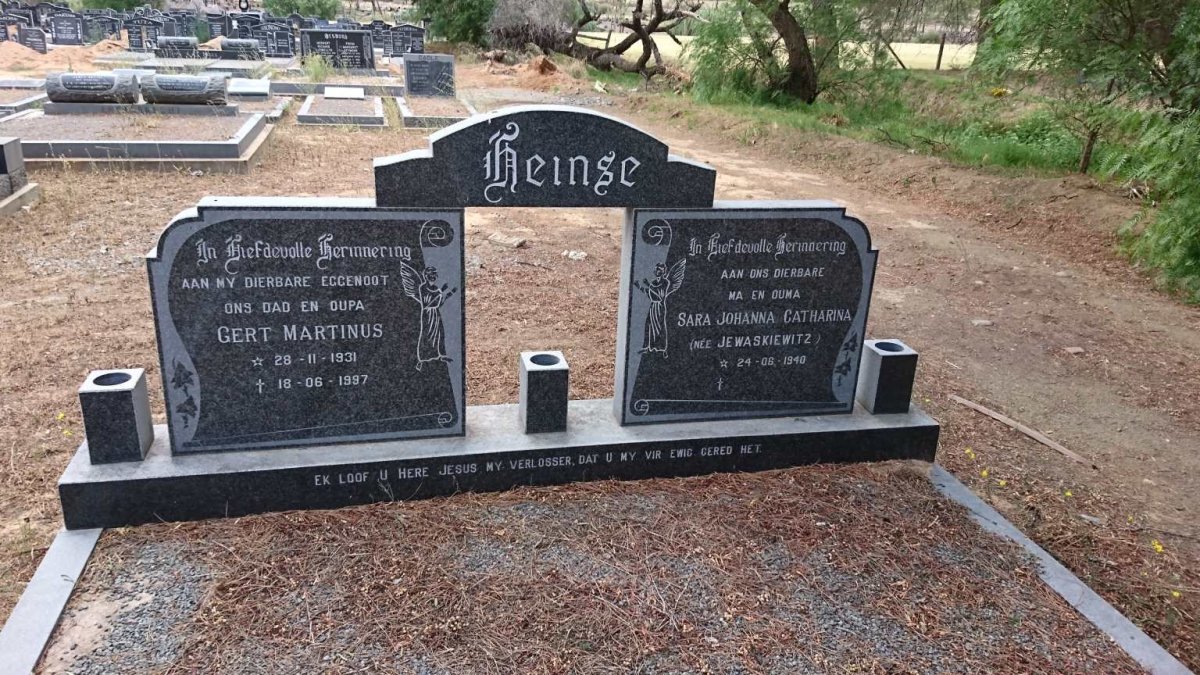 HEINSE Gert Martinus 1931-1997 &amp; Sara Johanna Catharina JEWASKIEWITZ 1940-
