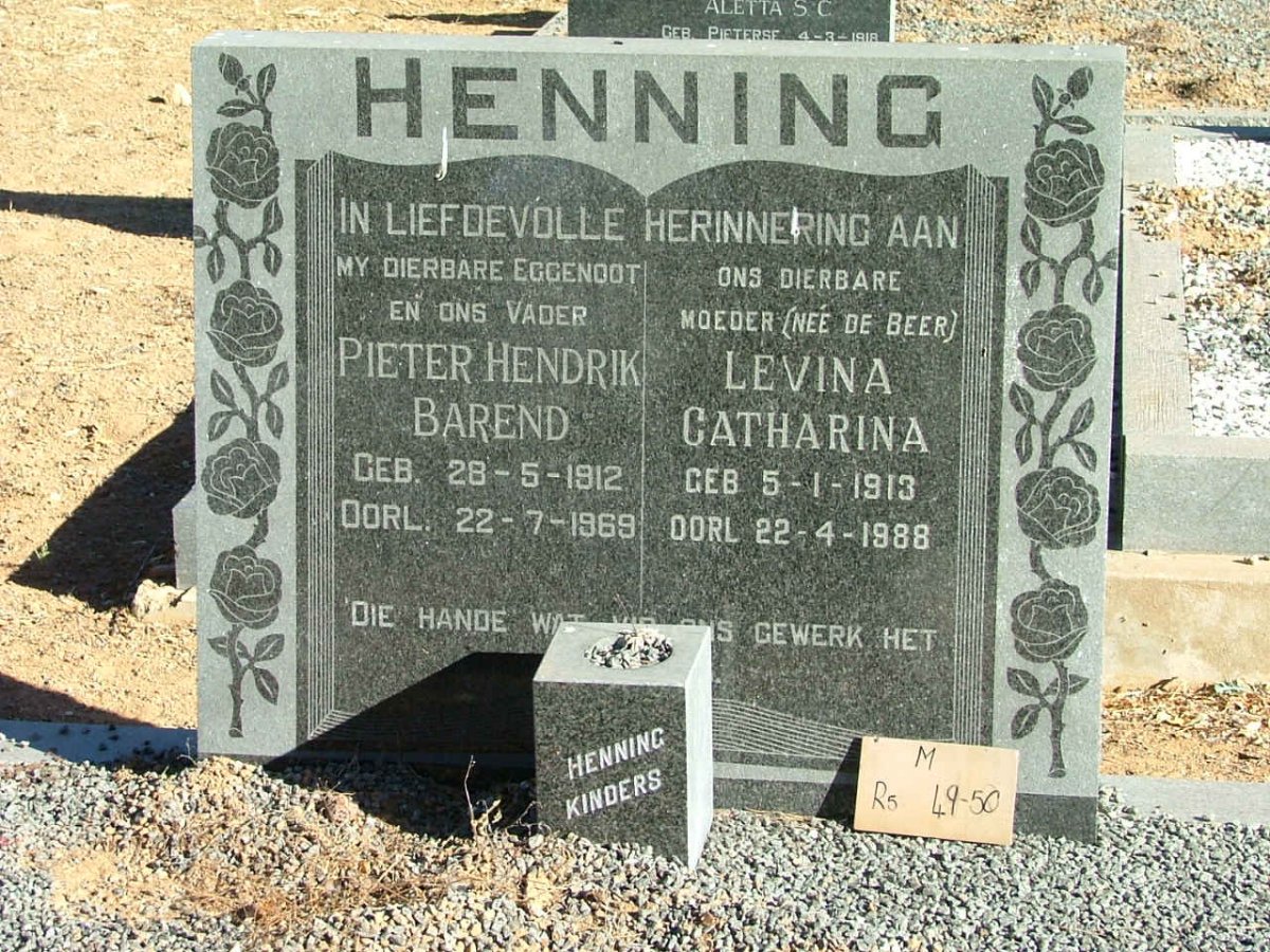 HENNING Pieter Hendrik Barend 1912-1969 &amp; Levina Catharina DE BEER 1913-1988