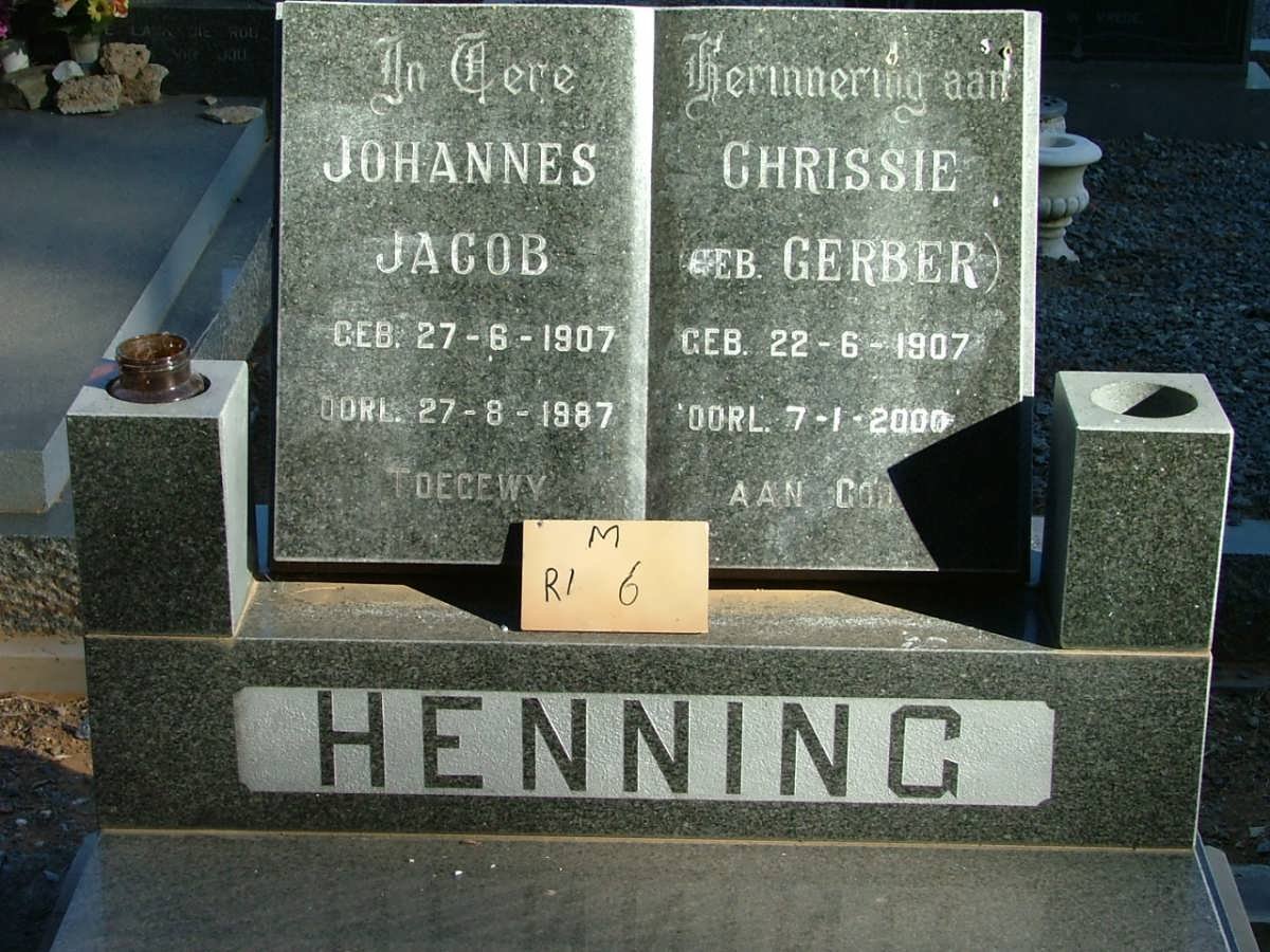 HENNING Johannes Jacob 1907-1987 &amp; Chrissie GERBER 1907-2000