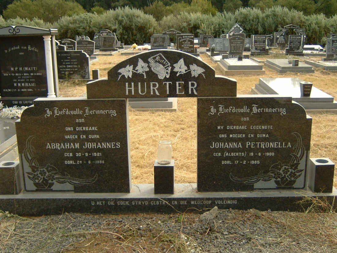 HURTER Abraham Johannes 1921-1986 &amp; Johanna Petronella ALBERTS 1900-1985