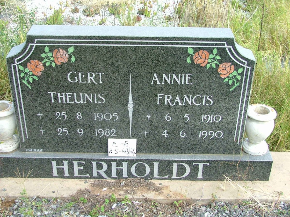 HERHOLDT Gert Theunis 1905-1982 &amp; Annie Francis 1910-1990