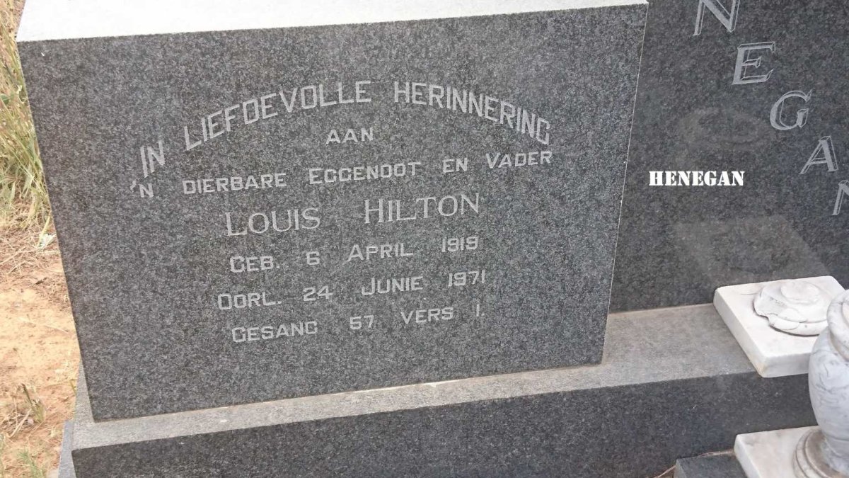 HENEGAN Louis Hilton 1919-1971 &amp; Hester Margaretha 1925-2014
