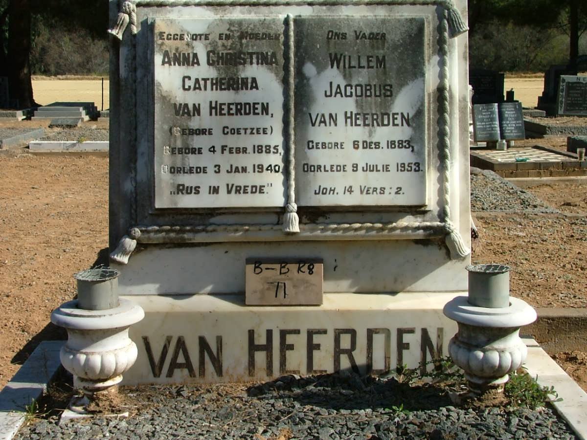 HEERDEN Willem Jacobus, van 1883-1953 &amp; Anna Christina Catherina COETZEE 1885-1940 