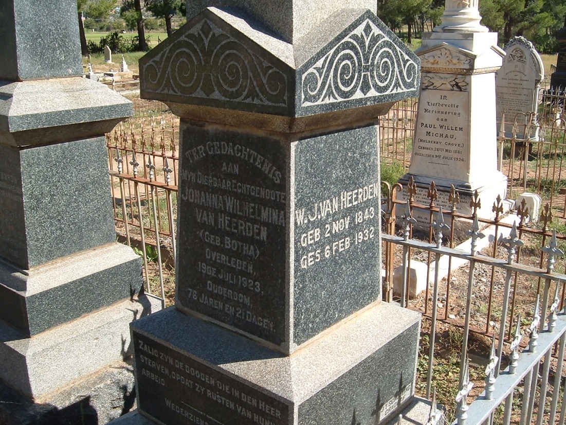 HEERDEN W.J. 1843-1932 &amp; Johanna Wilhelmina BOTHA -1923
